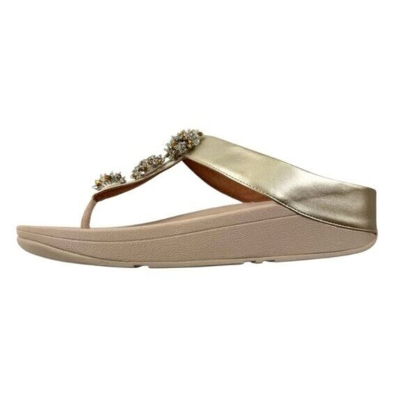 NWT FitFlop Arch Support Comfort Galaxy Wedge Beaded Flip Flop Platino Size 9 - Picture 8 of 16